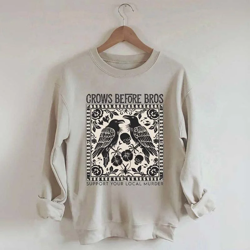 Sweatshirts with leaf pattern -Crows Before Bros Trendy Graphic Sweatshirt