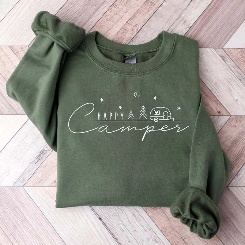 Sweatshirts in ash grey -Happy Camper Nature Lover Sweatshirt