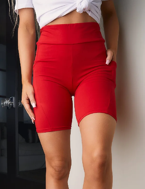 White fashionable Shorts-SA Exclusive Red Solid Biker Shorts