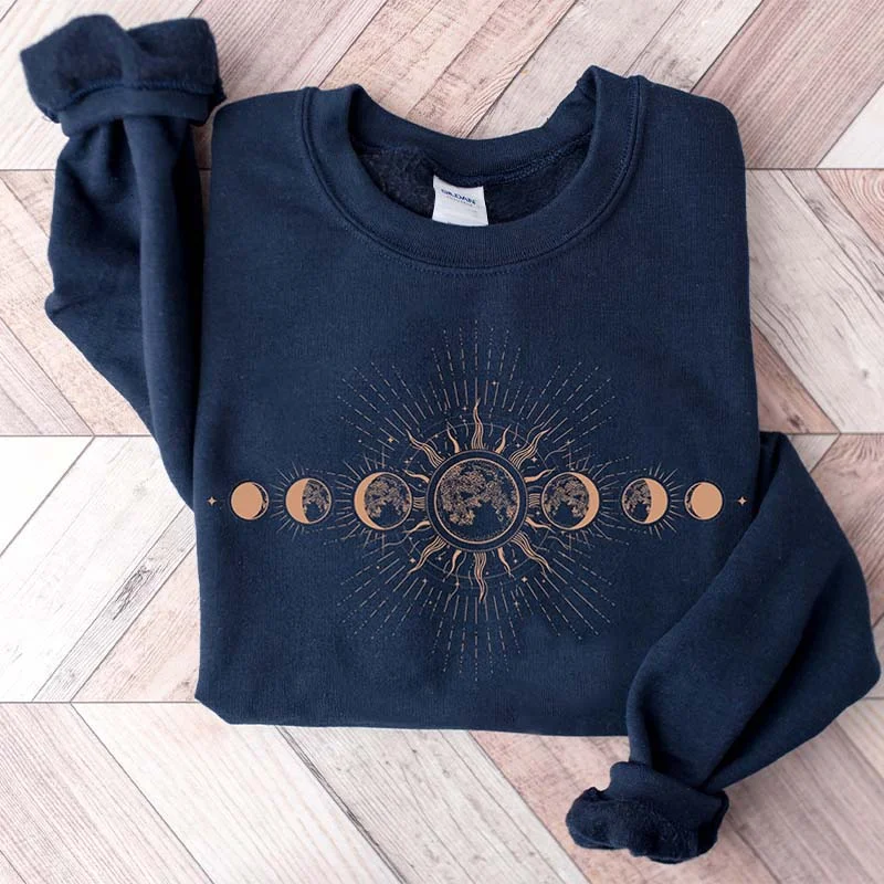 Sweatshirts with mesh details -Mystical Moon And Sun Celestial Sweatshirt