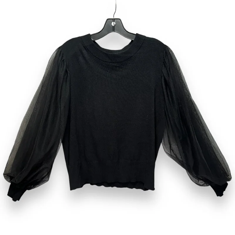 Sweatshirts for early winter -Chiffon Sleeve Sweatshirt By Ultra Pink In Black, Size: 1x