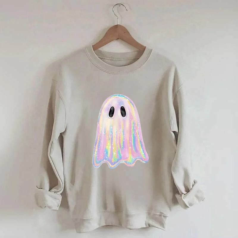 Sweatshirts with applique -Retro Disco Iridescent Ghost Sweatshirt