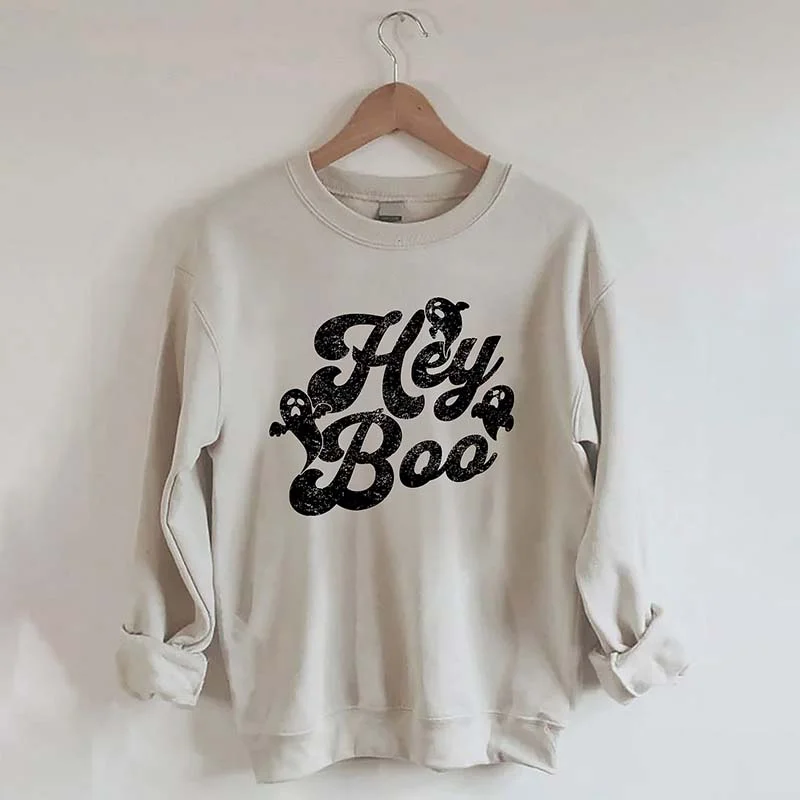 Sweatshirts for foggy mornings -Hey Boo Halloween Sweatshirt