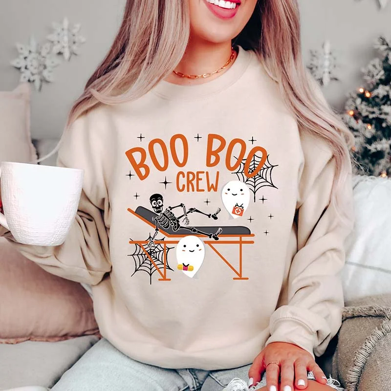 Sweatshirts in green -Boo Boo Crew Nurses Skeleton Sweatshirt