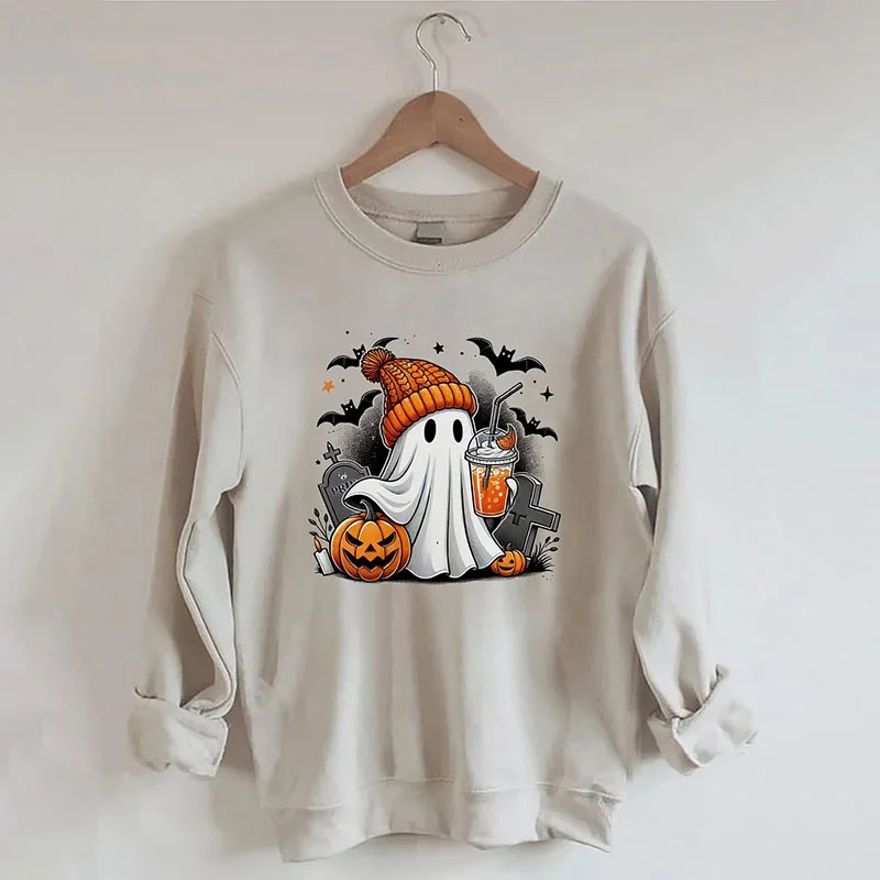 Sweatshirts with ribbed neckline -Cute Ghost Tombstone Sweatshirt