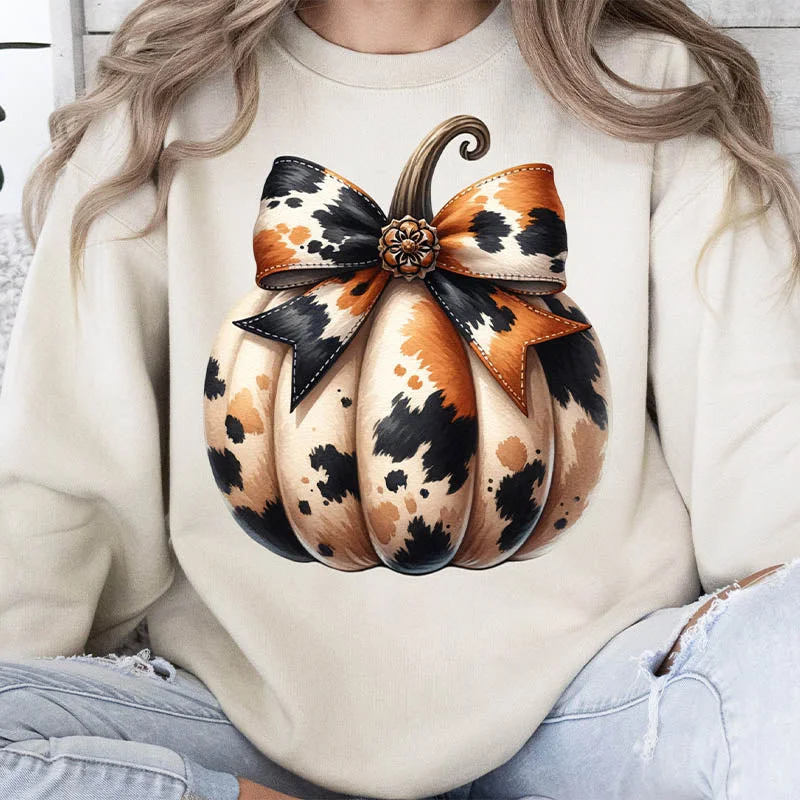 Sweatshirts for running -Coquette Pumpkin Cowhide Bow Sweatshirt