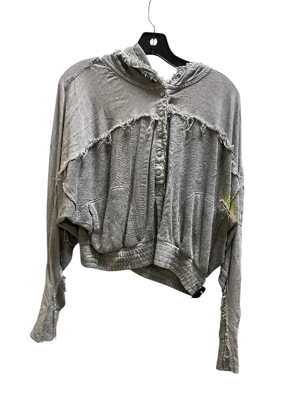 Sweatshirts with contrast stitching -Sweatshirt Hoodie By Free People In Grey, Size: S