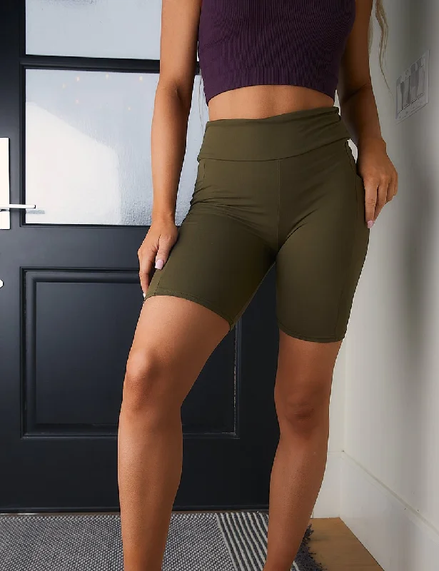 Yellow comfy Shorts-SA Exclusive Dark Olive Solid Biker Shorts