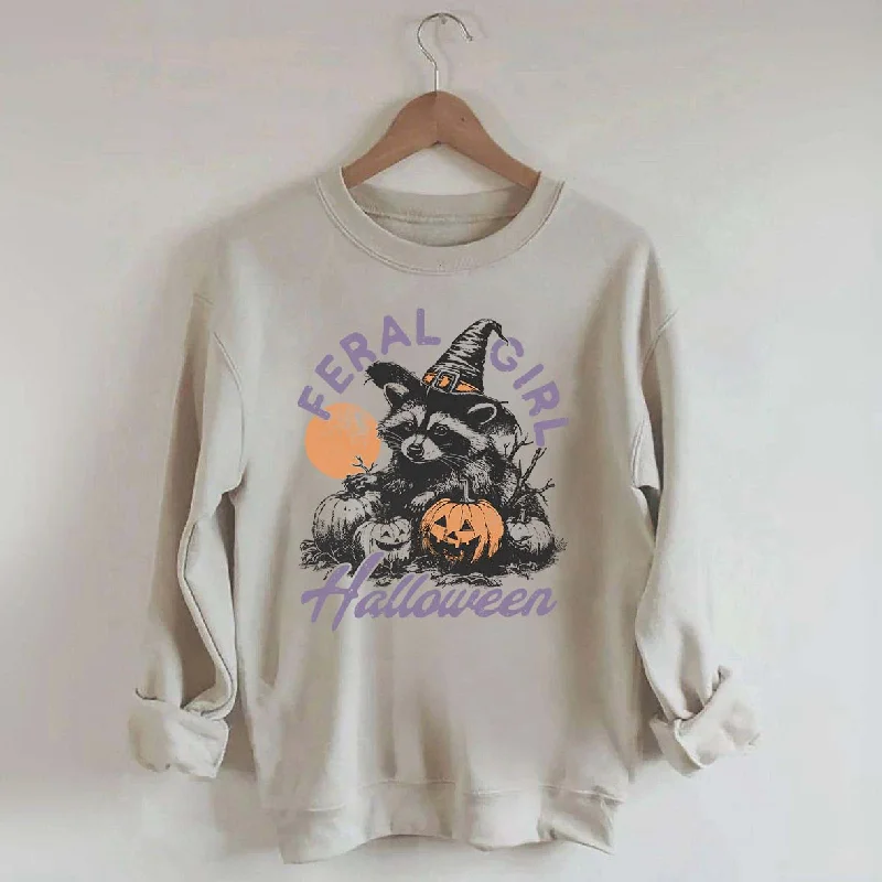 Sweatshirts in burnt orange -Feral girl Halloween Raccoon Sweatshirt