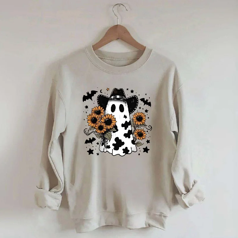 Sweatshirts for cool mornings -Western Halloween Cowboy Ghost Sweatshirt