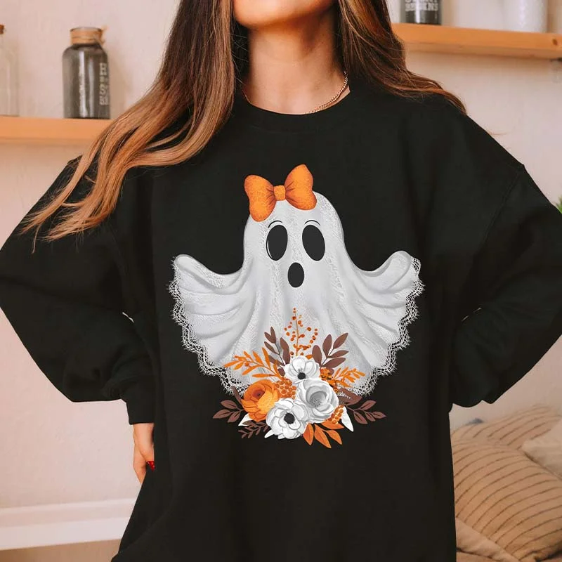 Sweatshirts in burnt orange -Fall Floral  Lace Ghost Sweatshirt