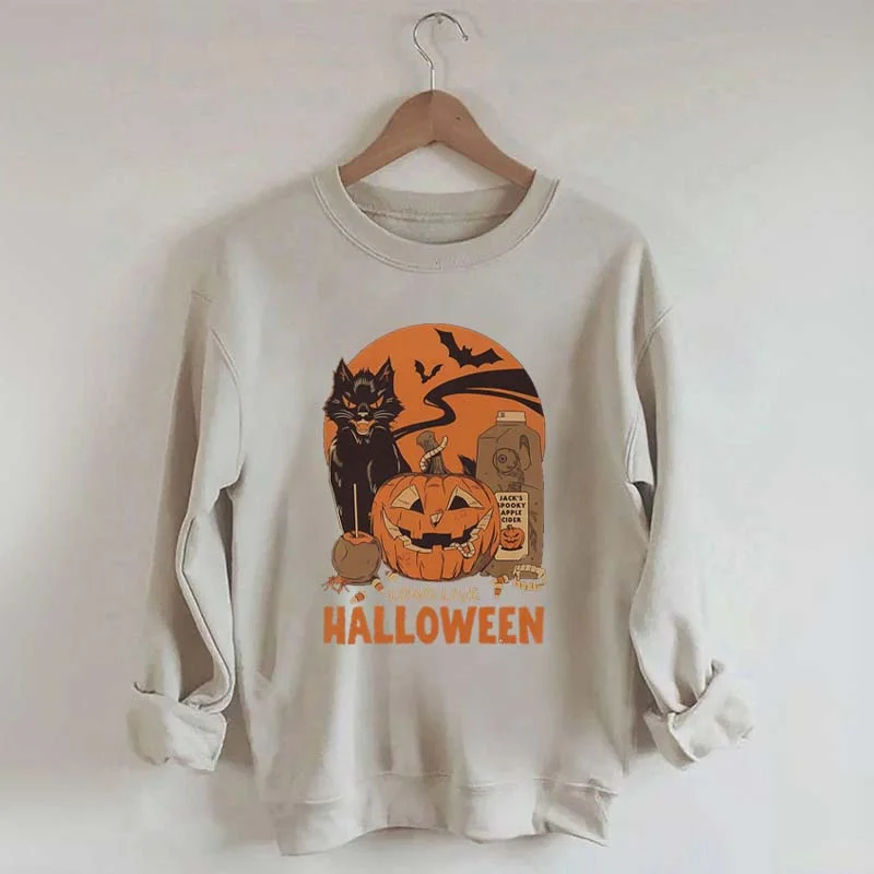 Sweatshirts in wool blend -Vintage Black Cat Pumpkin Sweatshirt