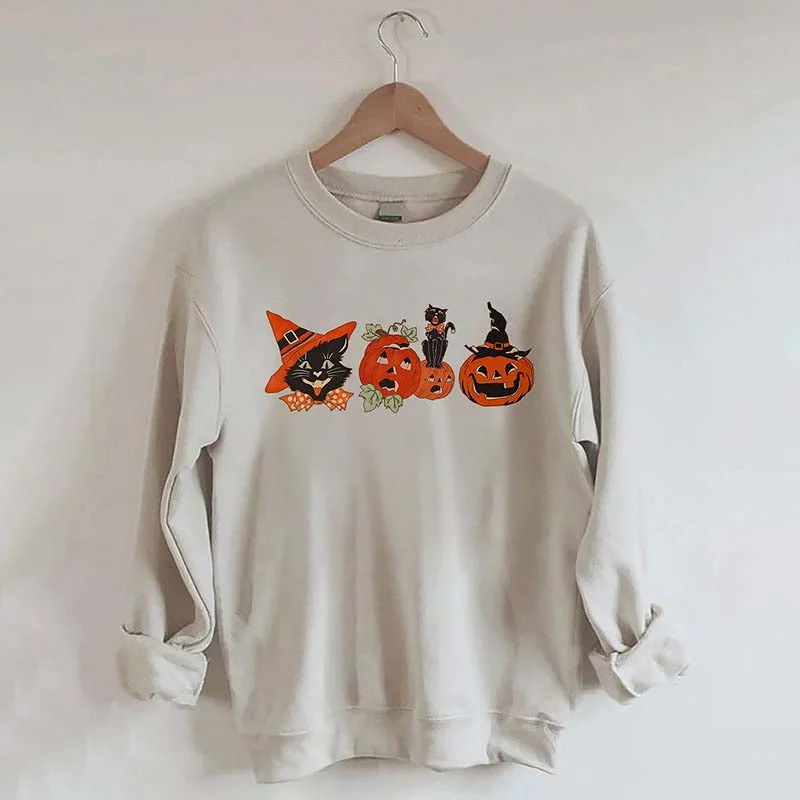 Sweatshirts with faux fur -Halloween Black Cat Pumpkin Sweatshirt