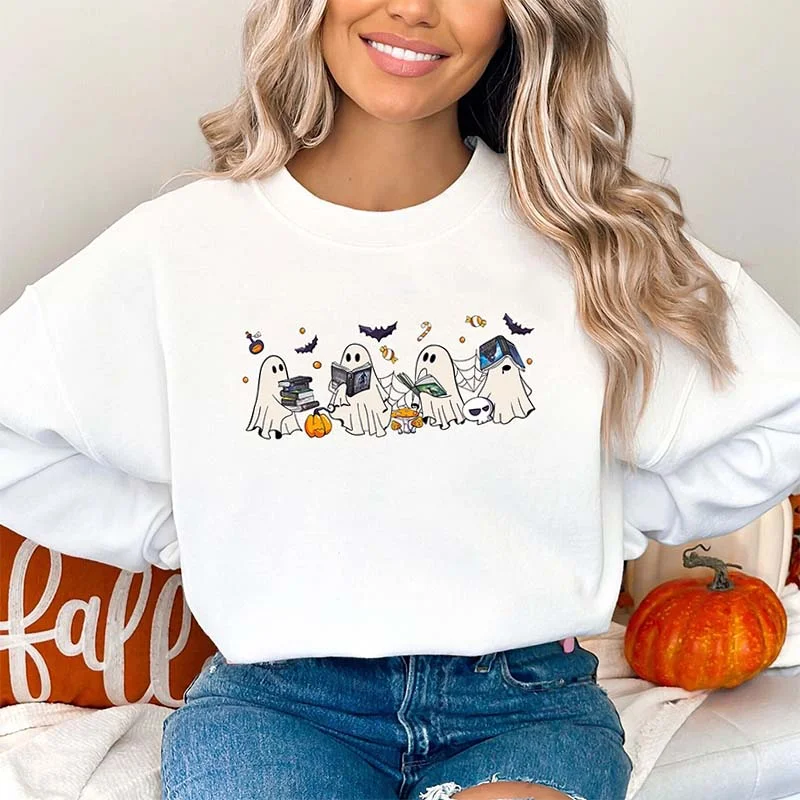 Sweatshirts with garter stitch -Bookish Ghosts Happy Halloween Sweatshirt