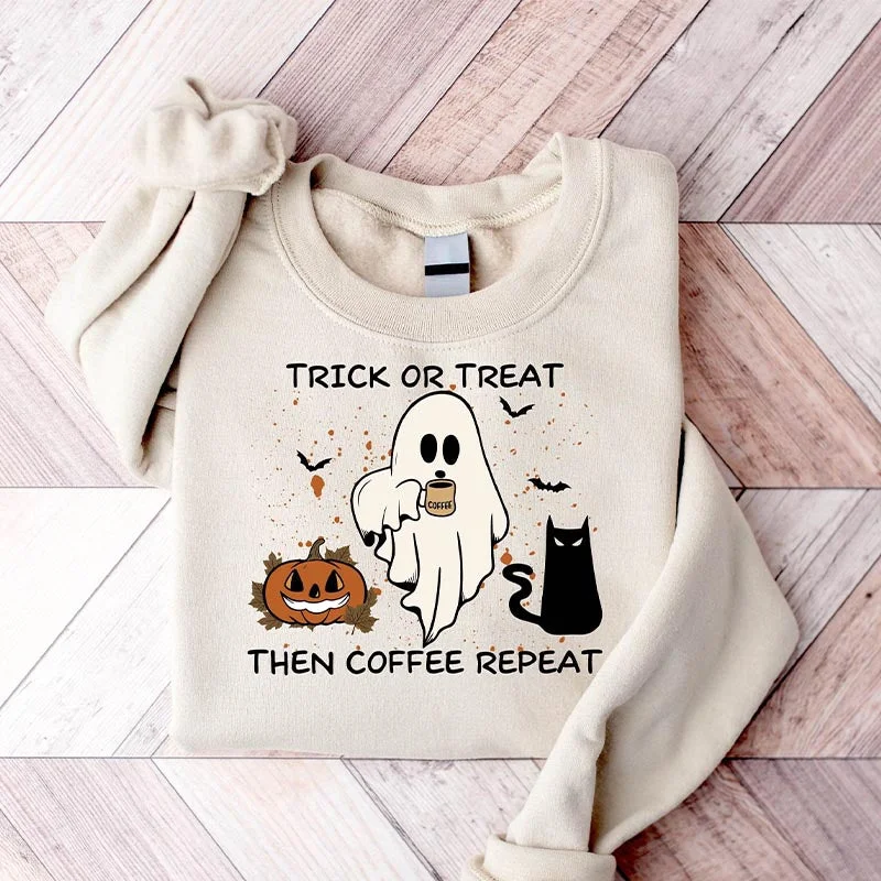 Sweatshirts for rainy days -Halloween Trick or Treat Coffee Lover Sweatshirt