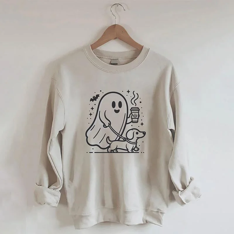 Sweatshirts for family outings -Halloween Ghost Dog Sweatshirt