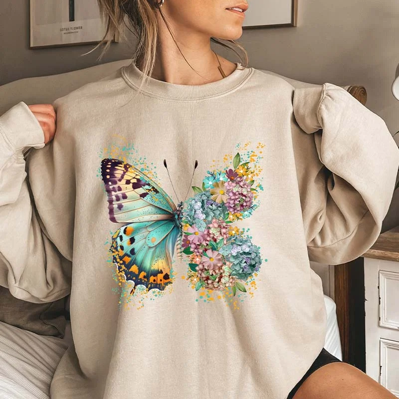 Sweatshirts in bright red -Hippie Floral Butterfly Boho Sweatshirt