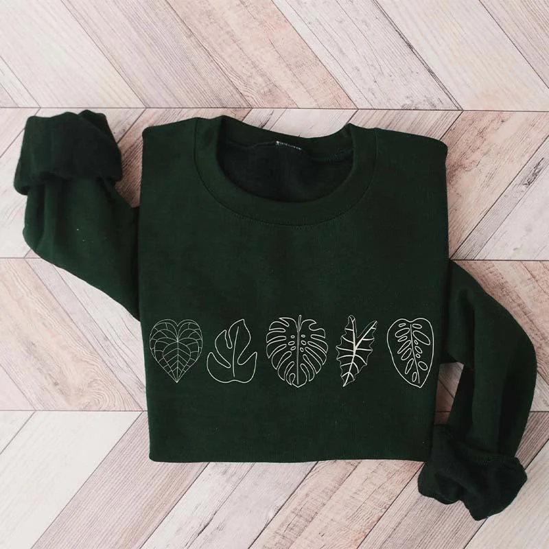 Sweatshirts for casual dinners -Retro Plant Houseplant Leaves Sweatshirt