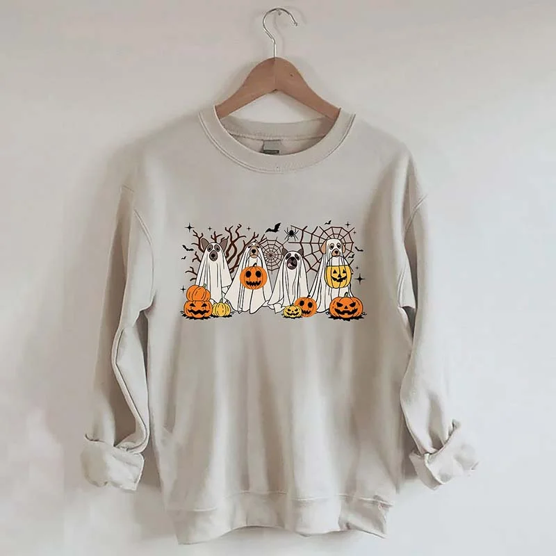 Sweatshirts with ribbed neckline -Dog Halloween Sweatshirt