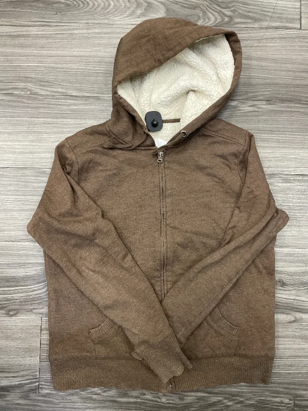 Sweatshirts for outdoor -Sweatshirt Hoodie By Faded Glory In Brown, Size: L