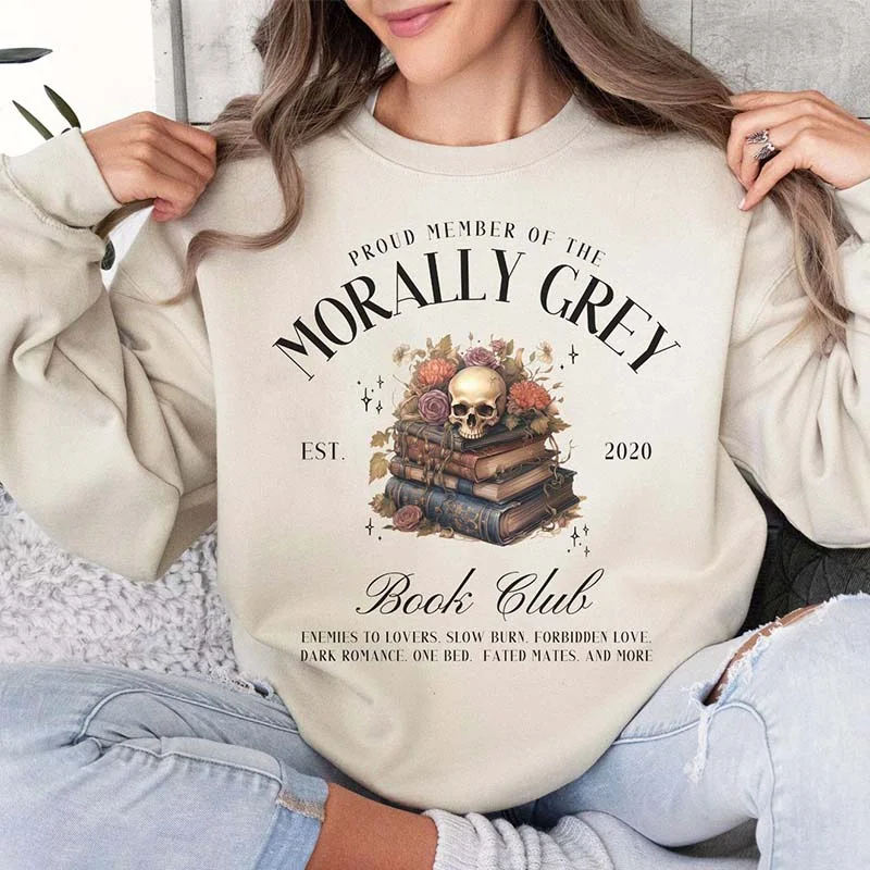 Sweatshirts with ribbed hem -Morally Grey Book Club Sweatshirt