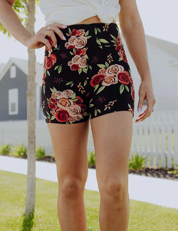 Green reggae Shorts-SA Exclusive Wild Rose Yoga Shorts