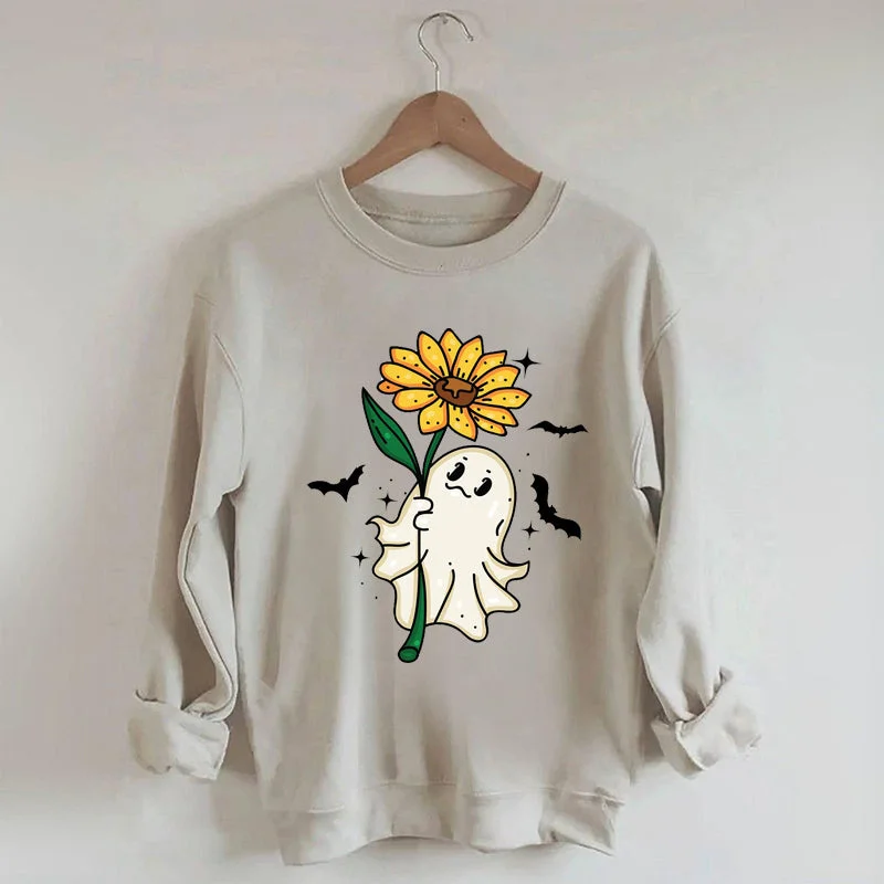 Sweatshirts for teens -Ghost Sunflower Halloween Sweatshirt