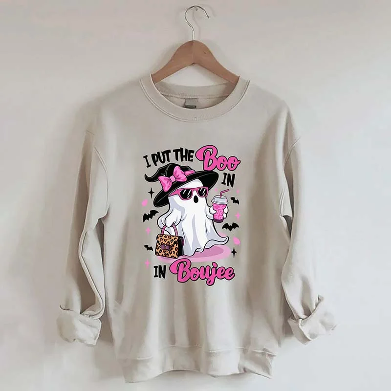 Sweatshirts for casual dinners -I Put The Boo in Boujee Ghost Sweatshirt