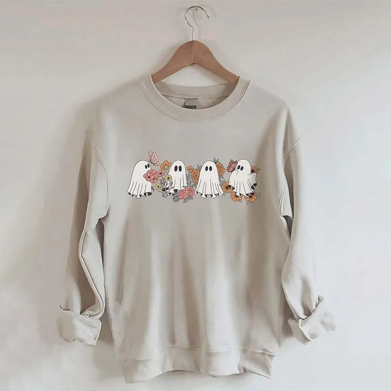 Sweatshirts for teens in grey -Floral Ghosts Sweatshirt