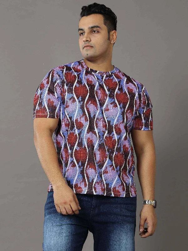 White witty T-shirts-Abstract Printed Round Neck T-Shirt Men's Plus Size