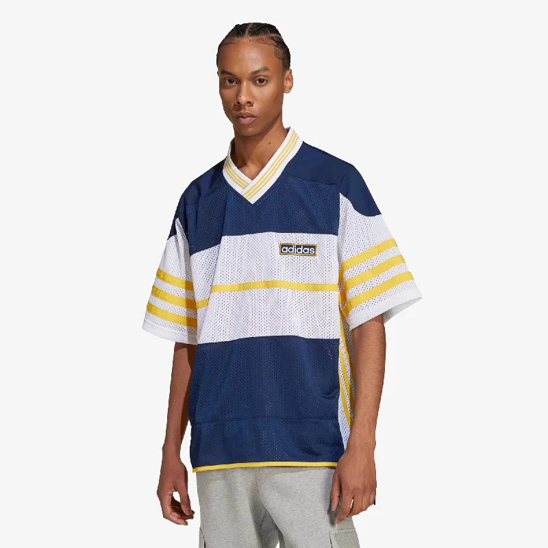 Fitted black T-shirts-Adidas Originals | ADICOLOR ADIBREAK MESH JERSEY  { NIGHT INDIGO/WHITE/BOLD GOLD