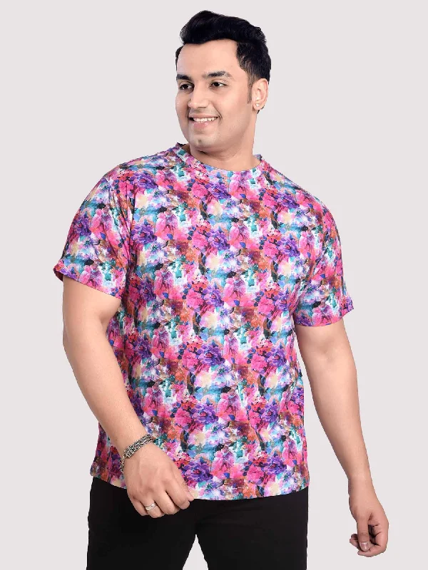 Men’s black T-shirts-Azalea  Flower  Digital Printed Round Neck T-Shirt Men's Plus Size