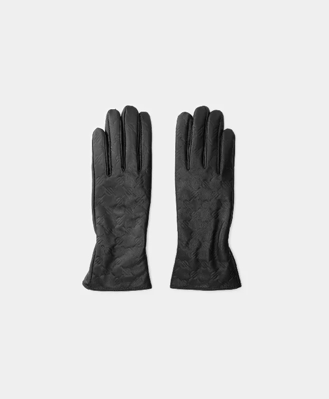 White modern design T-shirts-Black Monogram Leather Womens Glove