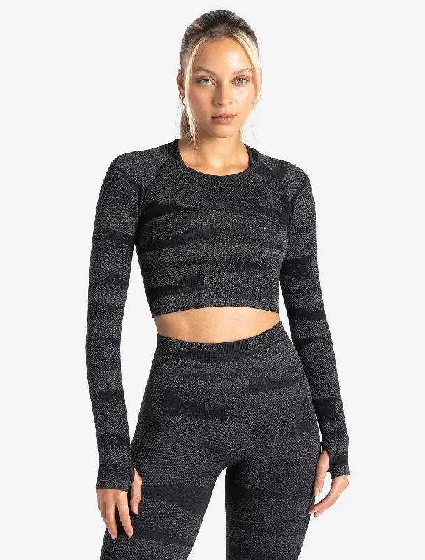 Relaxed green T-shirts-Boost Seamless Long Sleeve Crop Top - Black