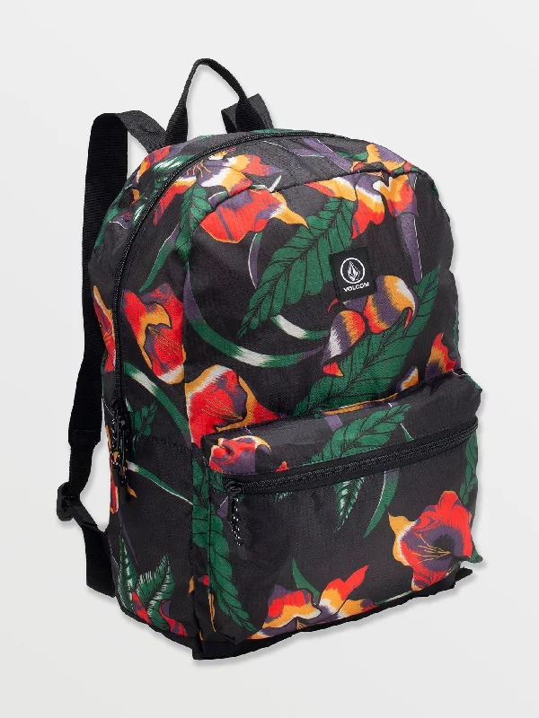 Red gym buddy T-shirts-Bt Packable Backpack - Black Floral Print