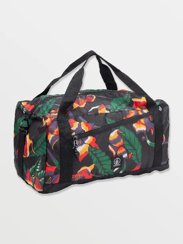 Orange spiral T-shirts-Bt Packable Duffel - Black Floral Print