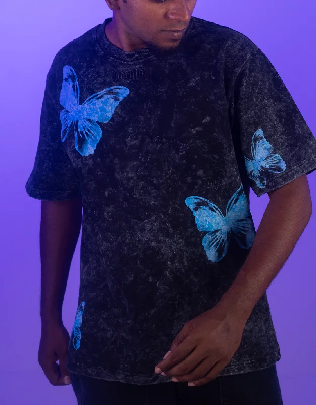 Blue breathable fabric T-shirts-Butterfly | Identity is everything | Oversized