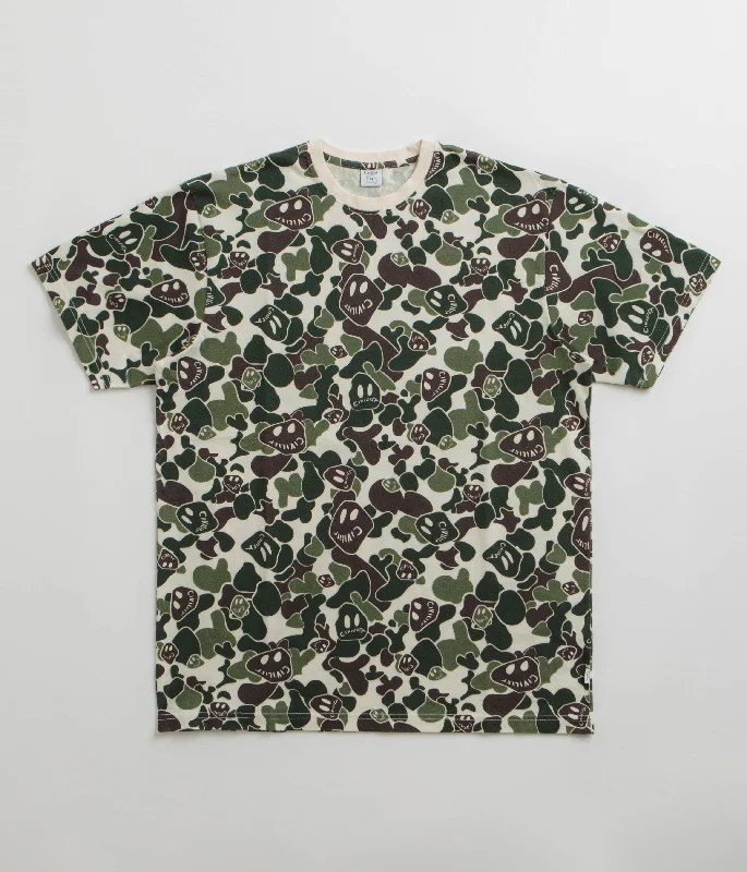 Purple solid T-shirts-Civilist Smiler Camo T-Shirt - Green Camo