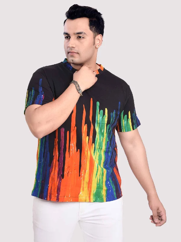 Retro purple T-shirts-Dancing Fountain Black Digital Printed Round Neck T-Shirt Men's Plus Size