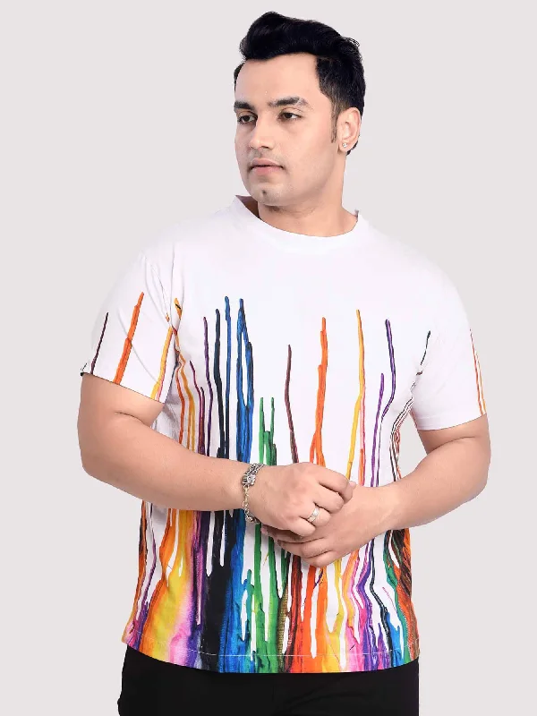 Breathable mesh T-shirts-Dancing Fountain White Digital Printed Round Neck T-Shirt Men's Plus Size