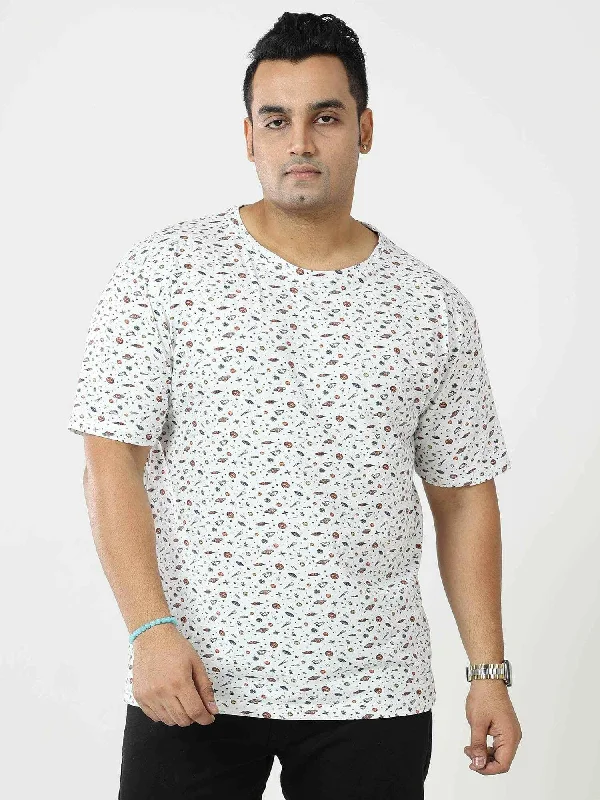 Short black T-shirts-Digital Printed  Round Neck T-Shirt Men's Plus Size