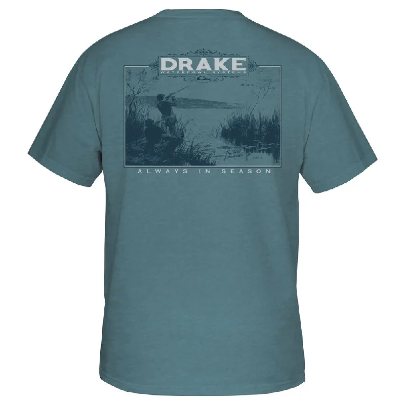 White green fabric T-shirts-Drake Old Timers T-Shirt- Smoke Blue Heather