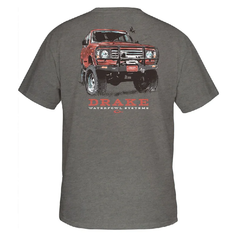 Gray botanical T-shirts-Drake Red 4X4 Truck T-Shirt- Graphite Heather