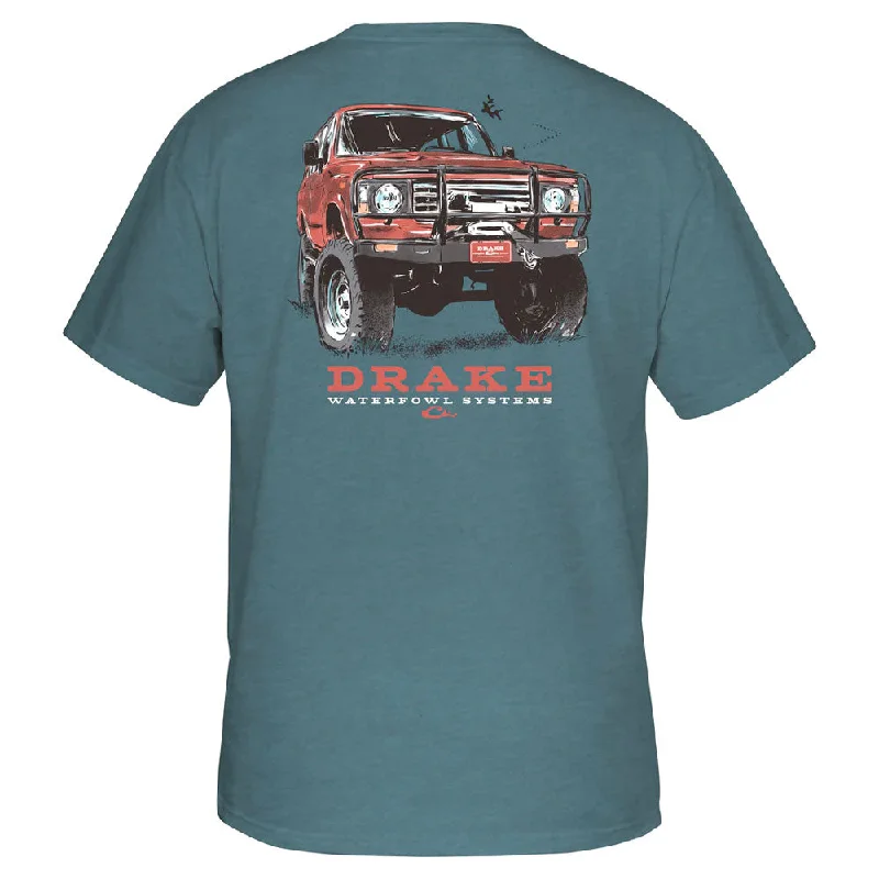 Purple retro rip T-shirts-Drake Red 4X4 Truck T-Shirt- Smoke Blue Heather