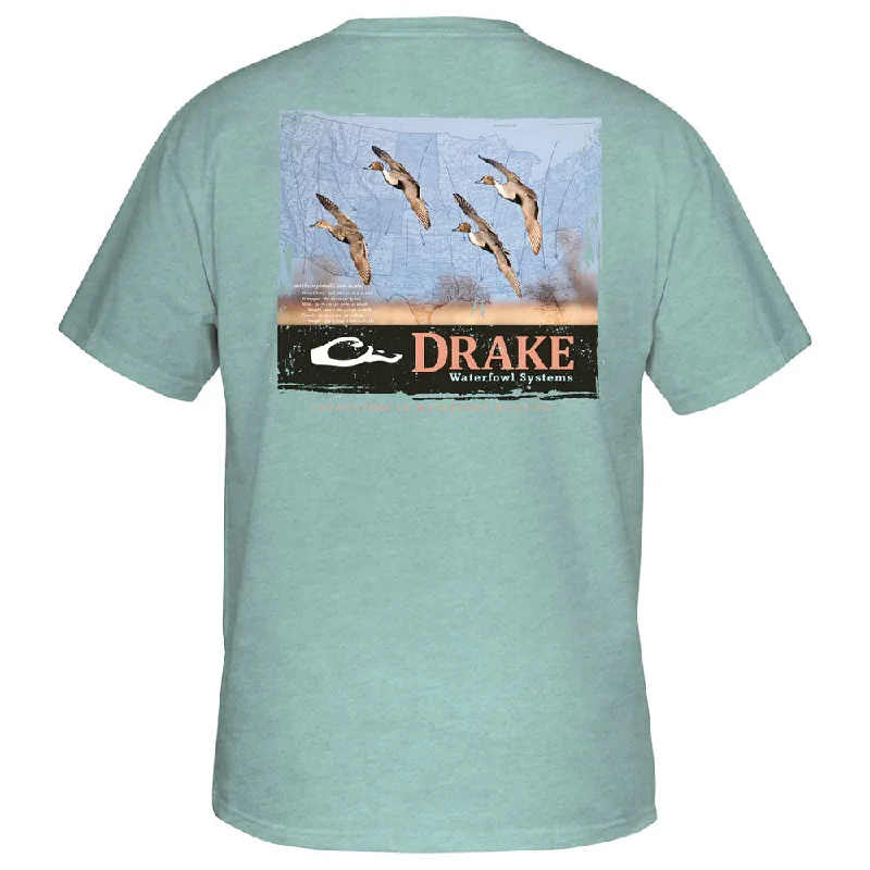 Green activewear T-shirts-Drake Spring Map T-Shirt- Blue Grass