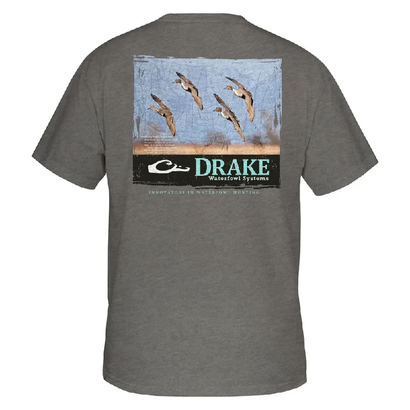 White ripped design T-shirts-Drake Spring Map T-Shirt- Graphite Heather