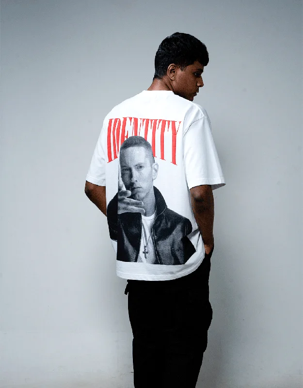 Modal stretch T-shirts-Eminem |Identity Is Everything | Oversized | White