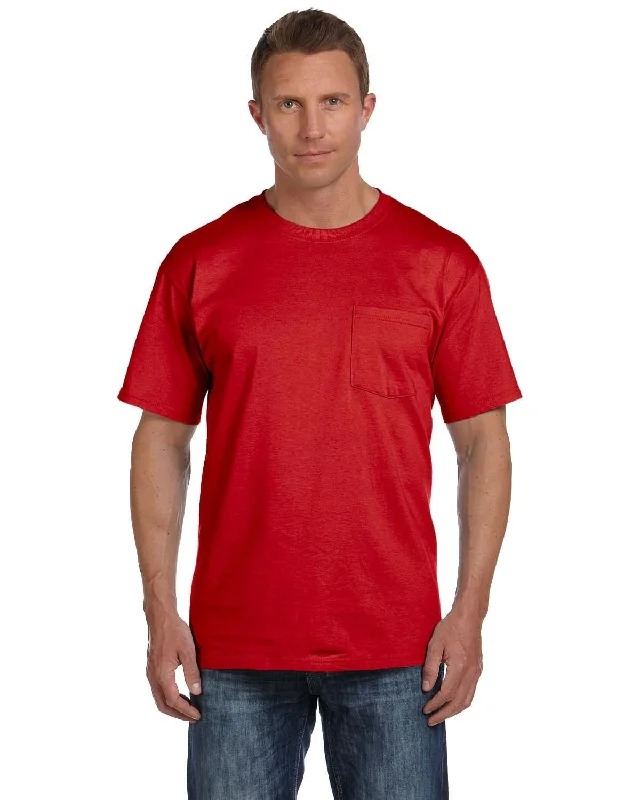 Yellow downtown T-shirts-Fruit of the Loom Cotton Pocket T-Shirt | True Red