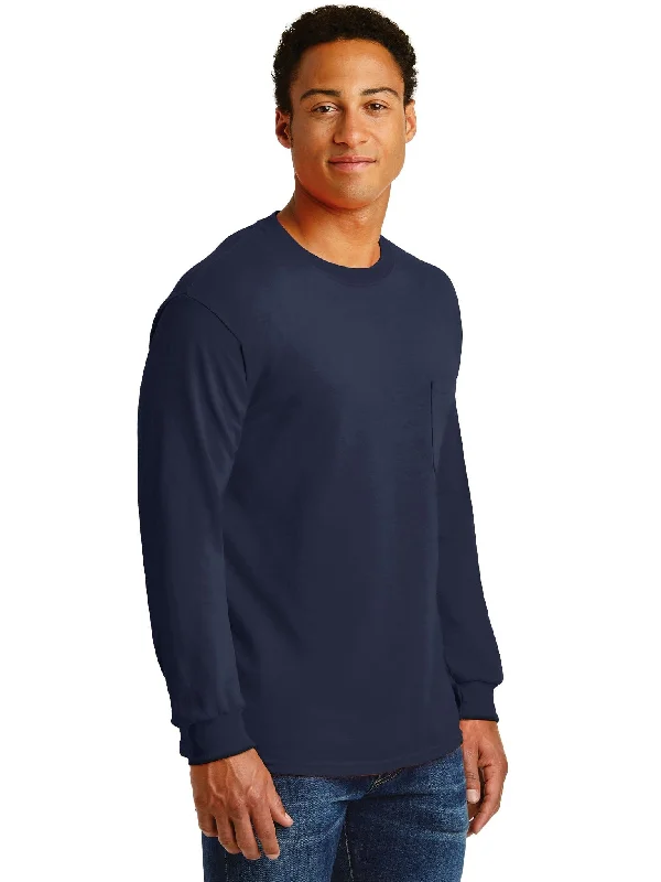 Gray wrinkle-free T-shirts-Gildan Ultra Cotton Long Sleeve Pocket T-Shirt