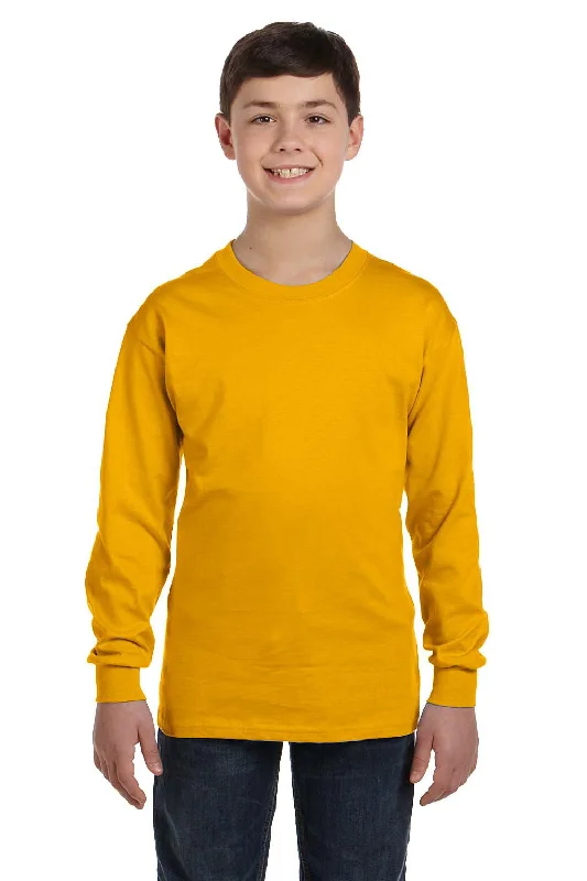 Purple athletic brand T-shirts-Gildan Youth Long Sleeve Crewneck T-Shirt - Gold